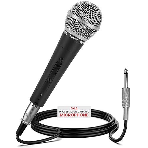 Microfono Vocal Dinámico Profesional Pyle - Microfono Dinámico Unidireccional Cardioide de Bobina Móvil con Interruptor ON/OFF Incluye Cable de Audio XLR a 1/4'' de 15 pies - PDMIC59