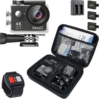 REMALI CaptureCam 4K60FPS Waterproof Action Camera 21-Piece Complete Kit and 3 Batteries — Amazing Family Sports Camera That Captures Best Moments — Great for Baseball, Fishing & Travel Adventures