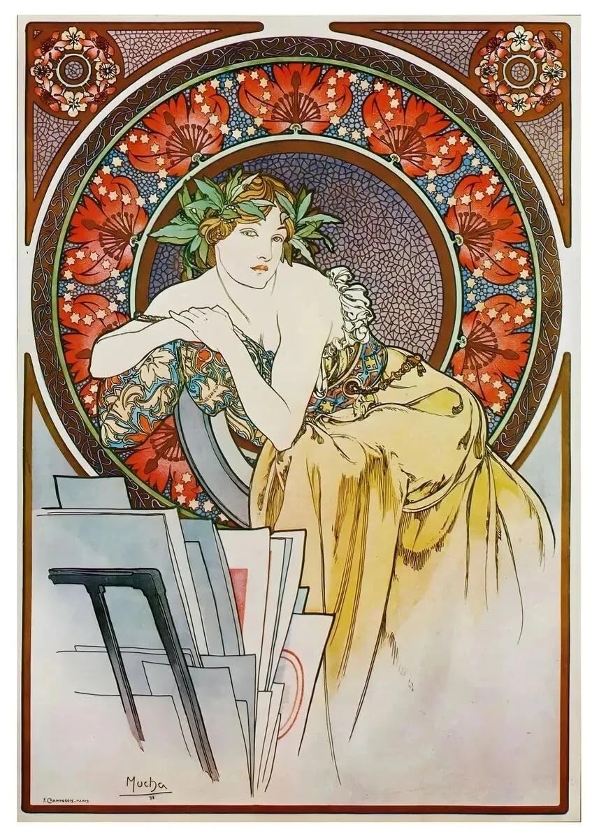 Amazon.co.jp: アルフォンスミュシャポスター女性肖像画キャンバス絵画