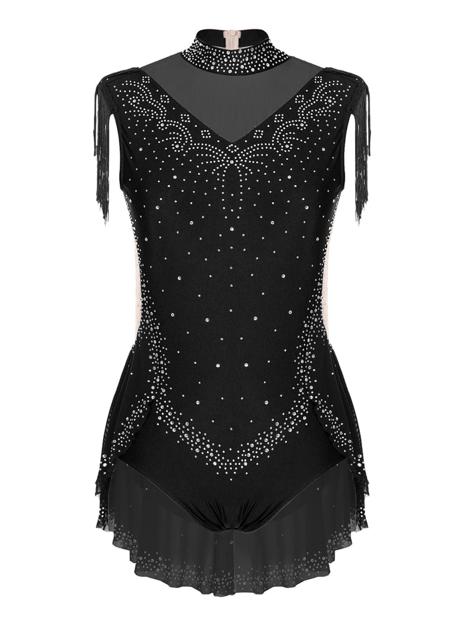 Oyolan Enfant Fille Justaucorps de Gymnastique sans Manches Leotard Danse Justaucorps Franges Strass Tenue Patinage Artistique Costume Spectacle