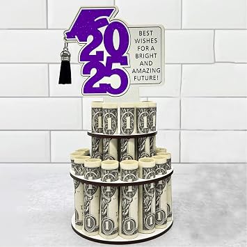 BLISI Class Of 2025 Graduation Gifts Money Holder, Double-Layer With 25 Holes, Cash Cake for Congrats Graduation Party Supplies Grad Present Purple