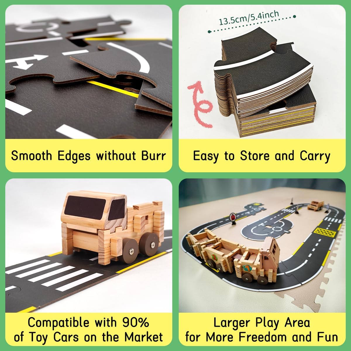 Jovi-mindly ＆Notchies 39 Pieces Cardboard Road Puzzle Car Track Flexible Race Track for Kids Car Truck/Kids Travel Toys/Stem Toys Activities for Ages 3+ Boy and Girl