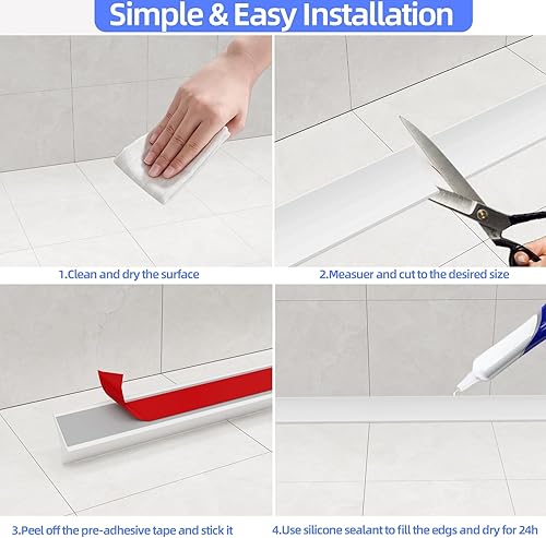 Miniatura 6 de Barrera de agua de umbral de ducha de 39 pulgadas, tapón de agua para puerta de ducha sin marco, protector de salpicaduras de silicona para encimera