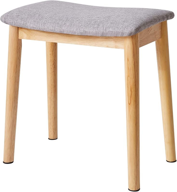 IBUYKE Saddle Cushion Vanity Stool Chair, Piano Bench, Light Gray WBD007NG | Foot Rest Stool Solid Wood Legs Modern Ottoman Upholstered Seat Bedroom Entryway Walnut Legs