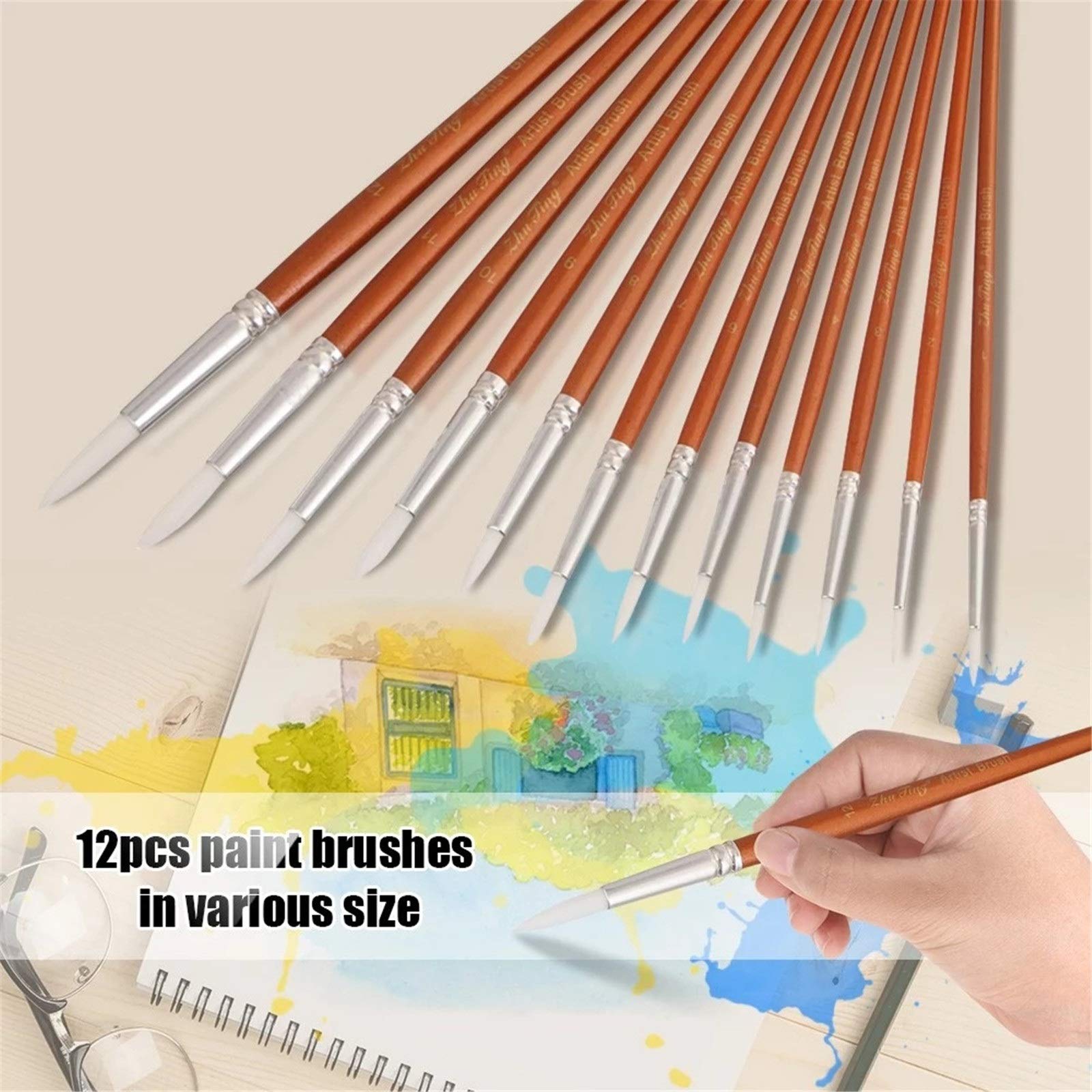 Ensembles de Pinceaux Outil Professionnel de Jeu pinceaux à Pointes Rondes 12pcs pour Débutants et Professionnels