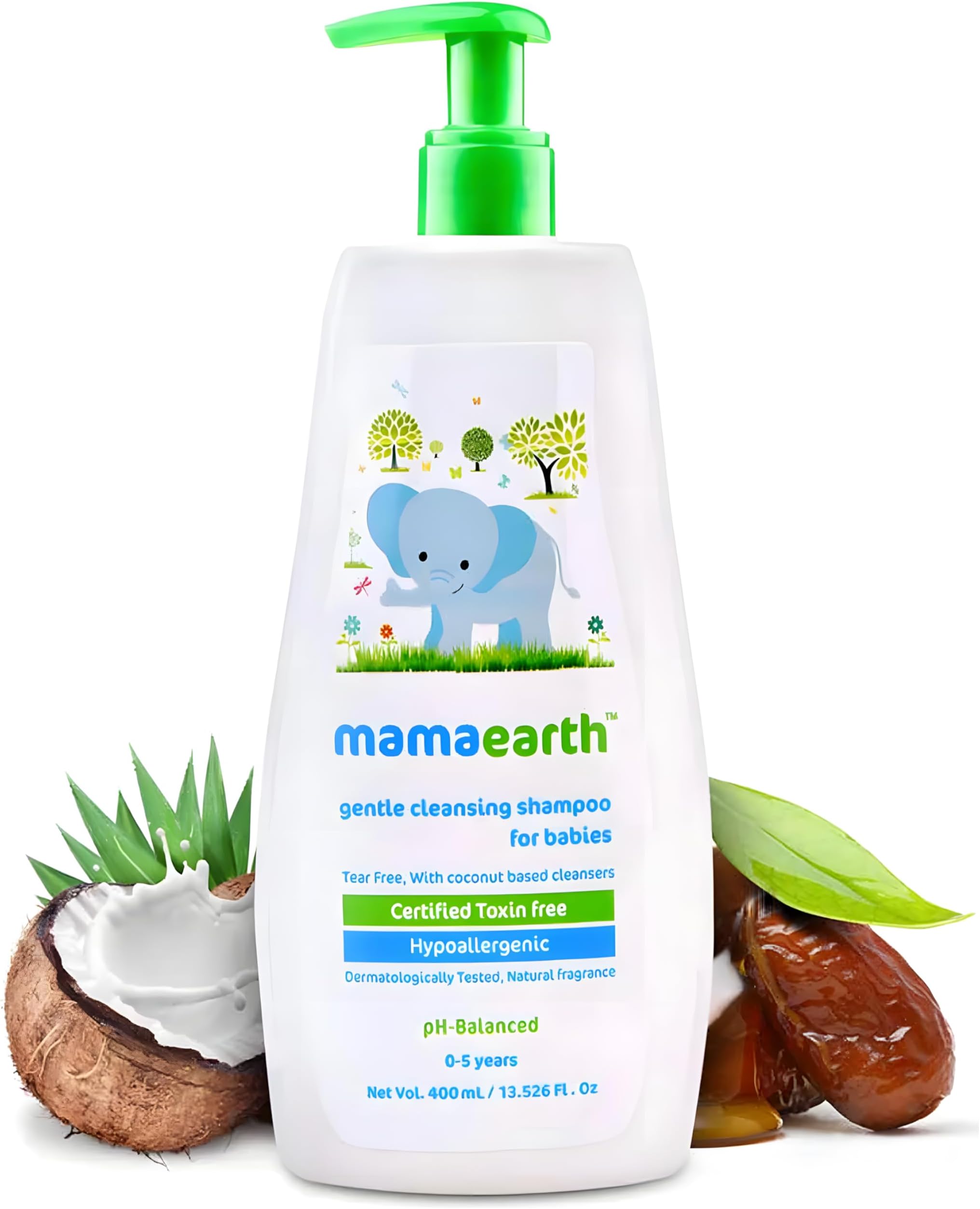 Mamaearth Gentle Cleansing Hair Shampoo for Babies | Coconut Based Cleansers for Delicate Baby Scalp | Hypoallergenic & Tear-Free Formula | 13.53 Fl Oz/400ml
