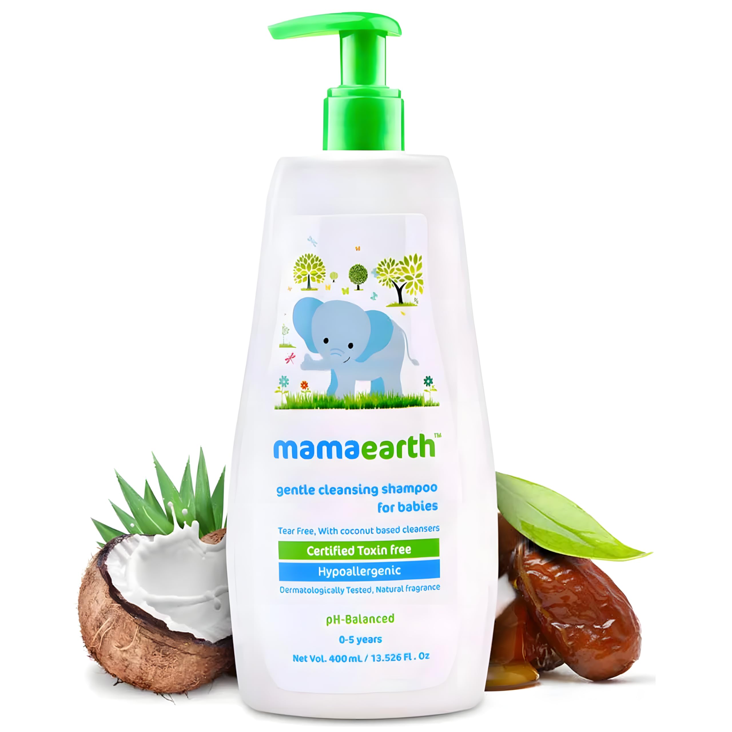 Mamaearth Gentle Cleansing Baby Shampoo for Infants & Kids | With Natural Coconut-Based Cleansers | Tear-Free, pH-Balanced, Dermatologically Tested, Toxin-Free, Hypoallergenic | 400 ml