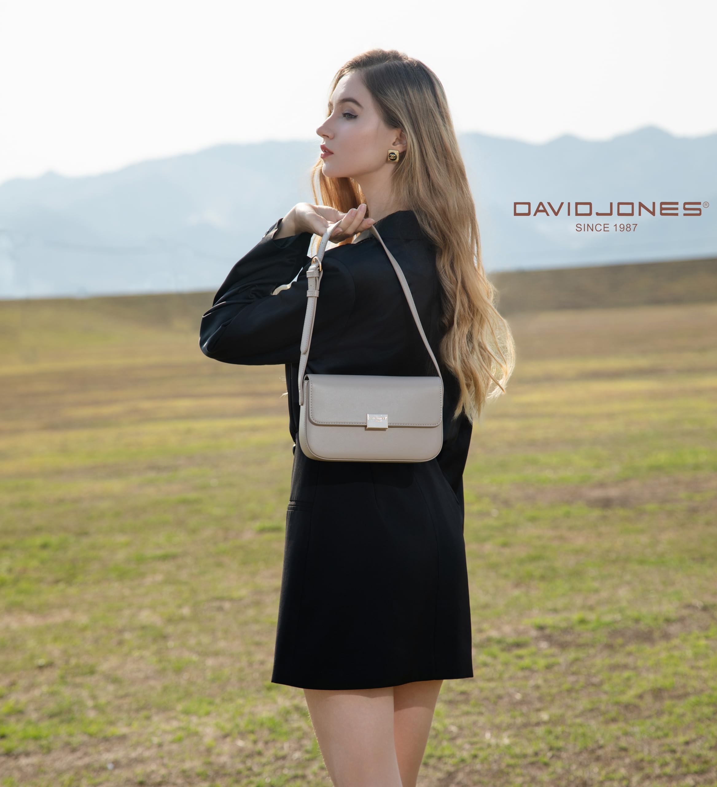 David Jones - Damen Kleine Umhängetasche - Schultertasche Feste PU Leder - Handtasche mit Klappe - Crossbody Bag Tasche für Alltag - Modisch Elegant Stilvoll Abendtasche Arbeit Freizeit