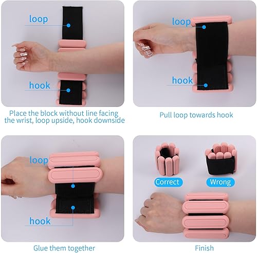 Miniatura 4 de Pesas ajustables para muñeca y tobillo para hombres y mujeres, juego de 2 (1 libra cada uno), brazaletes de silicona, pesas de resistencia al