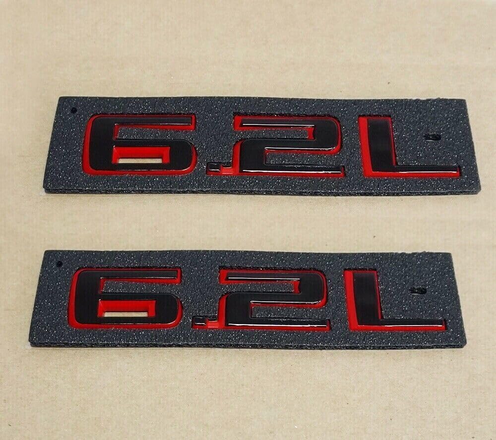 2pcs 6.2L Emblems 3D Hood Style Badge Logo Sticker Nameplate Letter Replacement for 1500 2500HD (Redline)