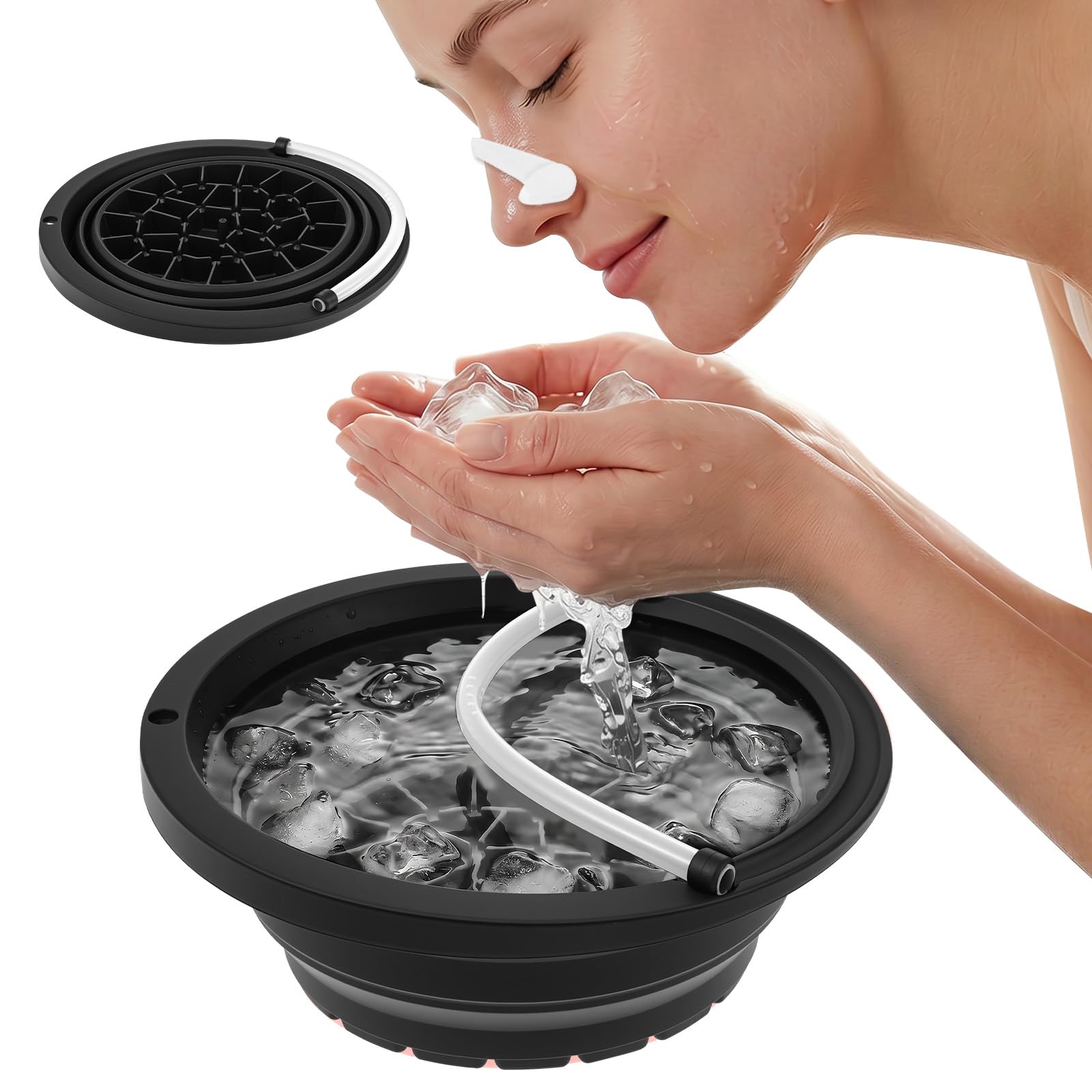 Anihet Silicone Ice Face Bowl, Fodable Ice Facebowl with Built-in Icetray and Breathing Tube, Portable Quick Cooling Washing Basin for Reduce Puffiness, Soothe Skin, Home and Travel Use(Black)
