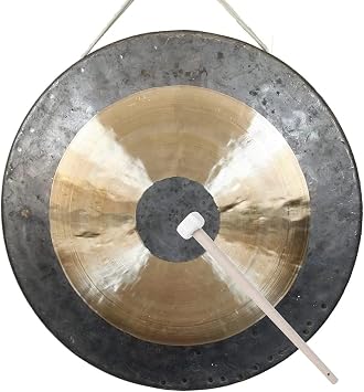 Traditional Chinese Feng Shui Gong Drummer - Large Song Gong Wood Chau Gong With Gong Stand for Meditation and Healing Sounds