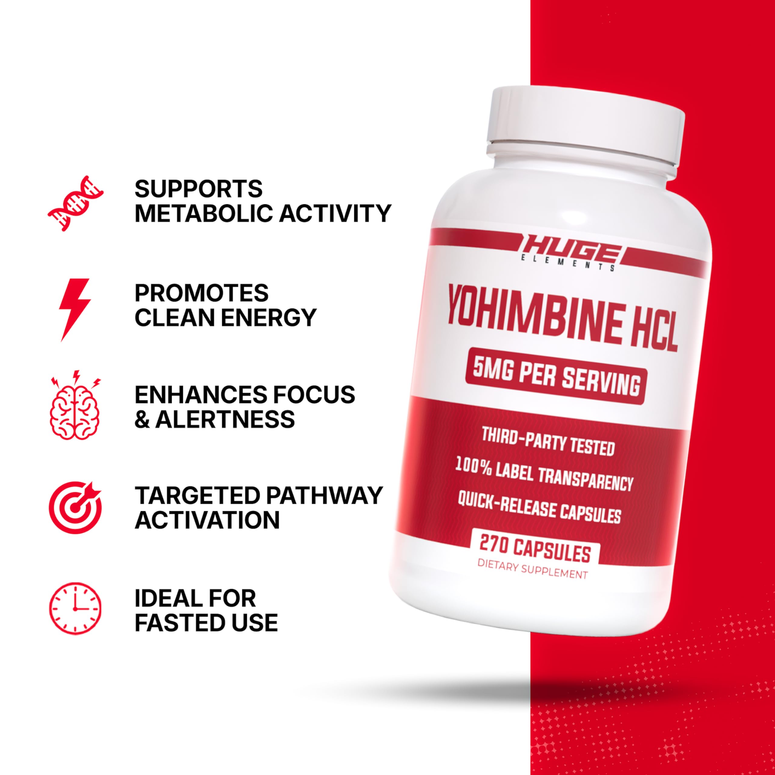 Huge Supplements Yohimbine HCl 5mg, Third Party Tested, Fat Loss & Energy Support, Advanced Performance Formula for Body Recomposition - 270 Veg Capsules — Amazon image 4