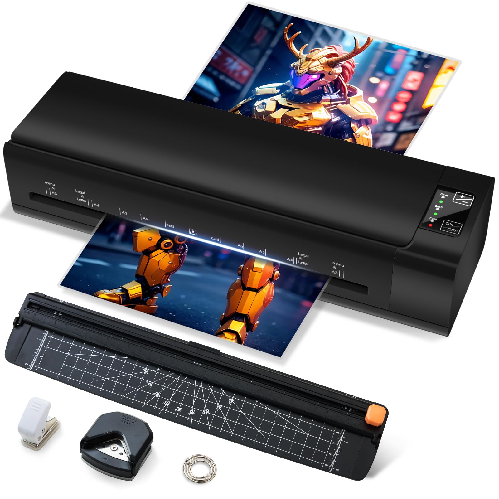 13 Inch Laminator Machine, A-3 9-in-1 Thermal Laminator with Sheets for Hot &amp; Cold Laminating Machine, Features Fast 60-Sec Warm Technology