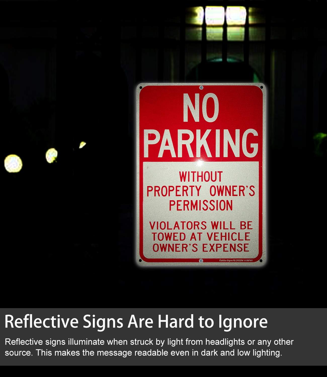 5 Pack No Parking Without Property Owner's Permission,Violators Will Be Towed at Vehicle Owner's Expense Sign,Reflective .40 Rust Free Aluminum 14 x 10,UV Protected,Weather Resistant,Waterproof