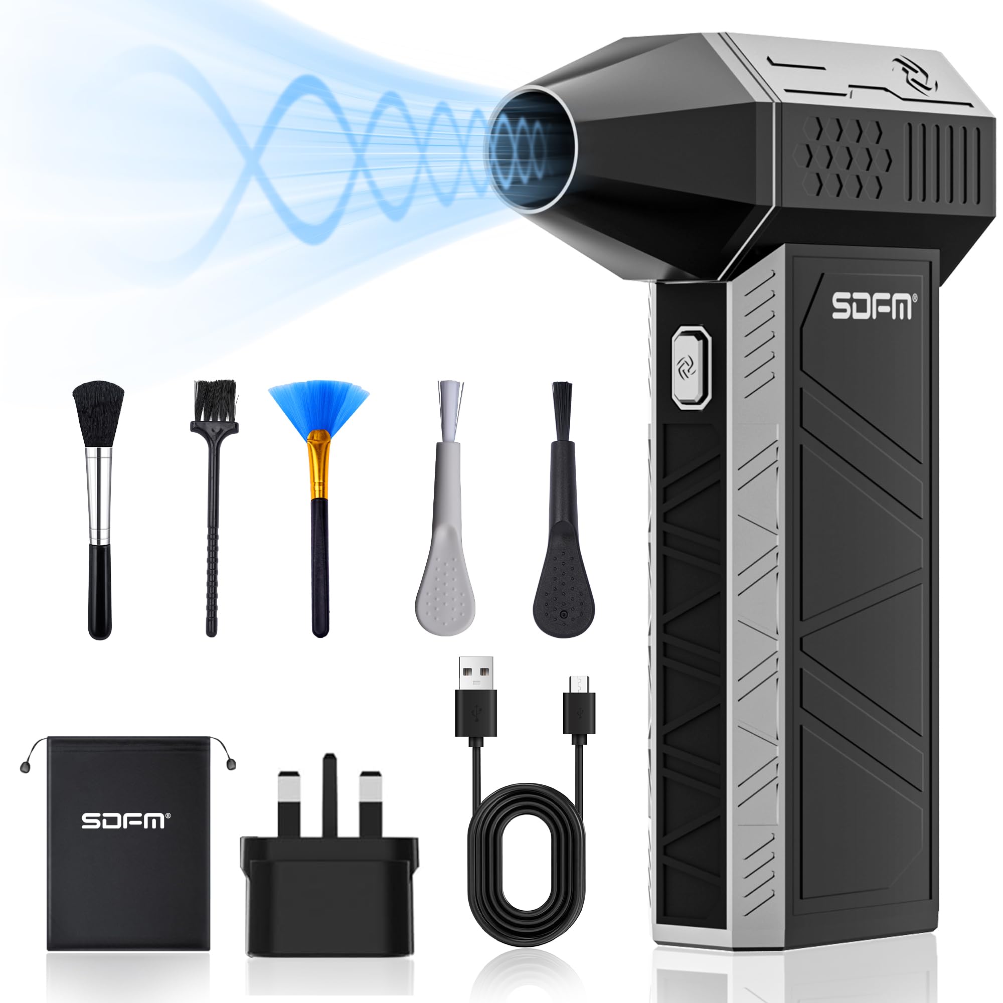 Powerful Compressed Air Duster-3 Gear Adjustable 130000RPM Electric Duster Good Replace can - Reusable no Canned for Computer Keyboard,Outdoors,Car,Home. (Black)