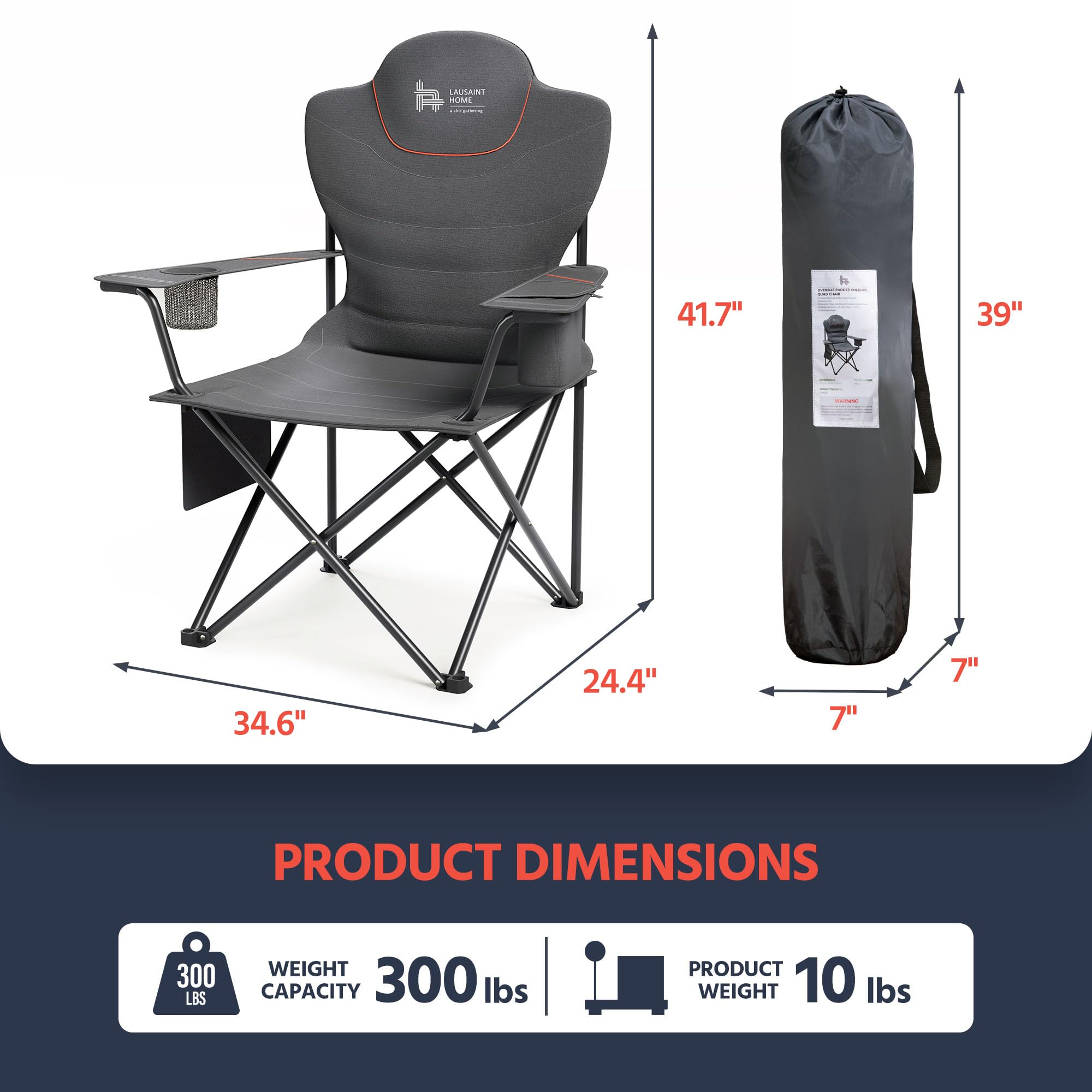 OUTSIDER Campingstuhl Klappbar 160 kg Mit Kühltasche Hochlehner | Gepolsterter Anglersessel, Tragbarer Outdoor-Stuhl Für Garten, Festival & Strand, Komfortabler Hoher Rücken