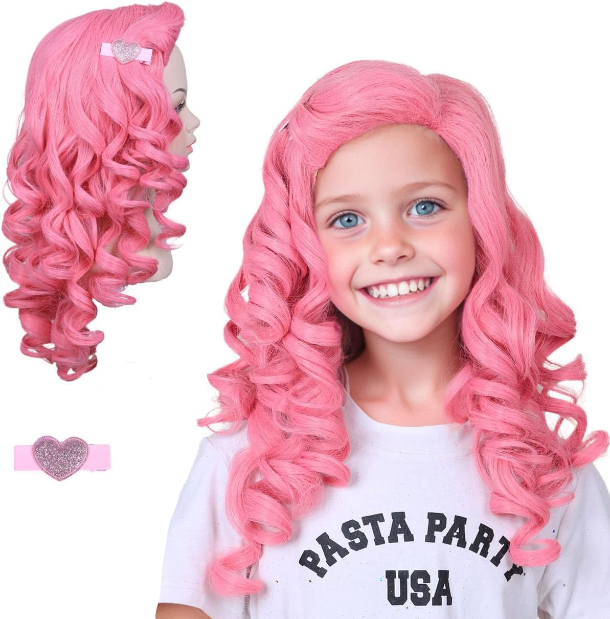 FantaLook Long Curly Pink Cosplay Wig with Hairpin for Halloween Party(Small Size)