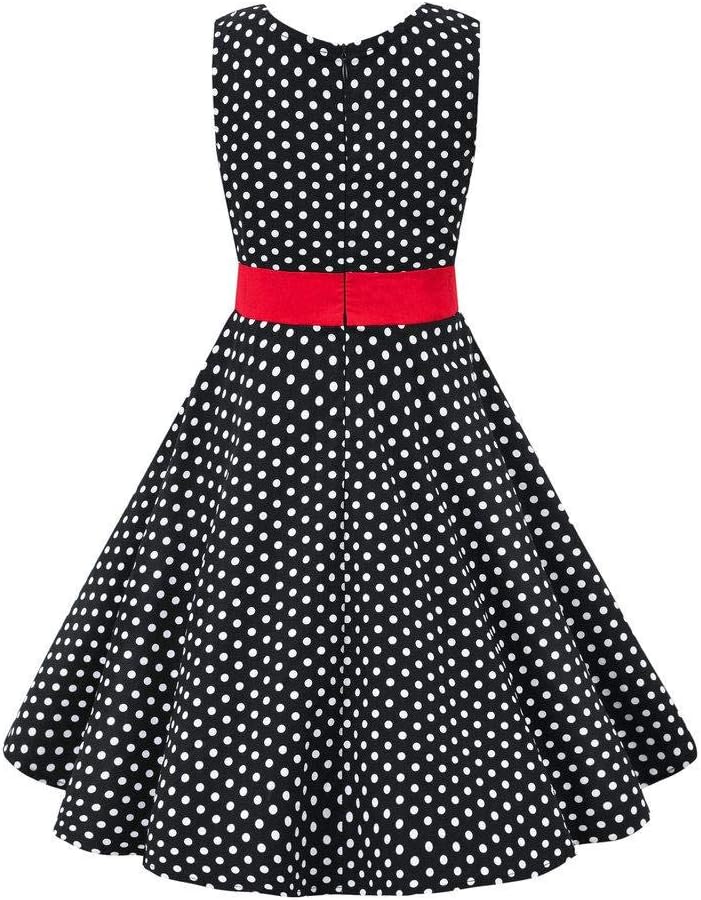 FYMNSI Abito Vintage Anni '50 Per Bambine - A Pois O Floreale, Senza Maniche, Gonna A Piega, Taglie 4-12 Anni