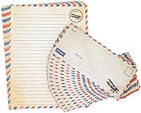 Bargain Paradise 60 Pack Vintage Blue Airmail Paper & Envelopes - 8.5x11 Sheets for Love Letters, Invitations, Troops, Retro Stationery Set