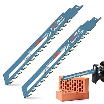 2PCS Reciprocating Saw Blades, 10 inch Concrete Saw Blade Masonry Cutting Blade Carbide Tipped Saws Blades Heavy Duty Recip Saws with Universal Shank for Brick Cement Composite Panel (S1543)