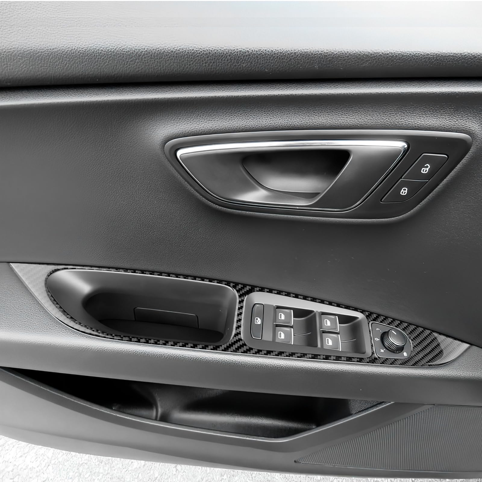 KUNGKIC Für Seat Leon MK3 2013-2020 Innentür Auto Bedienfeld Fensterglas Hebe Schalter Konsole Abdeckung Kohlefaser Aufkleber Dekorative Innenbereich Zubehör,Geschenk (Schwarz)