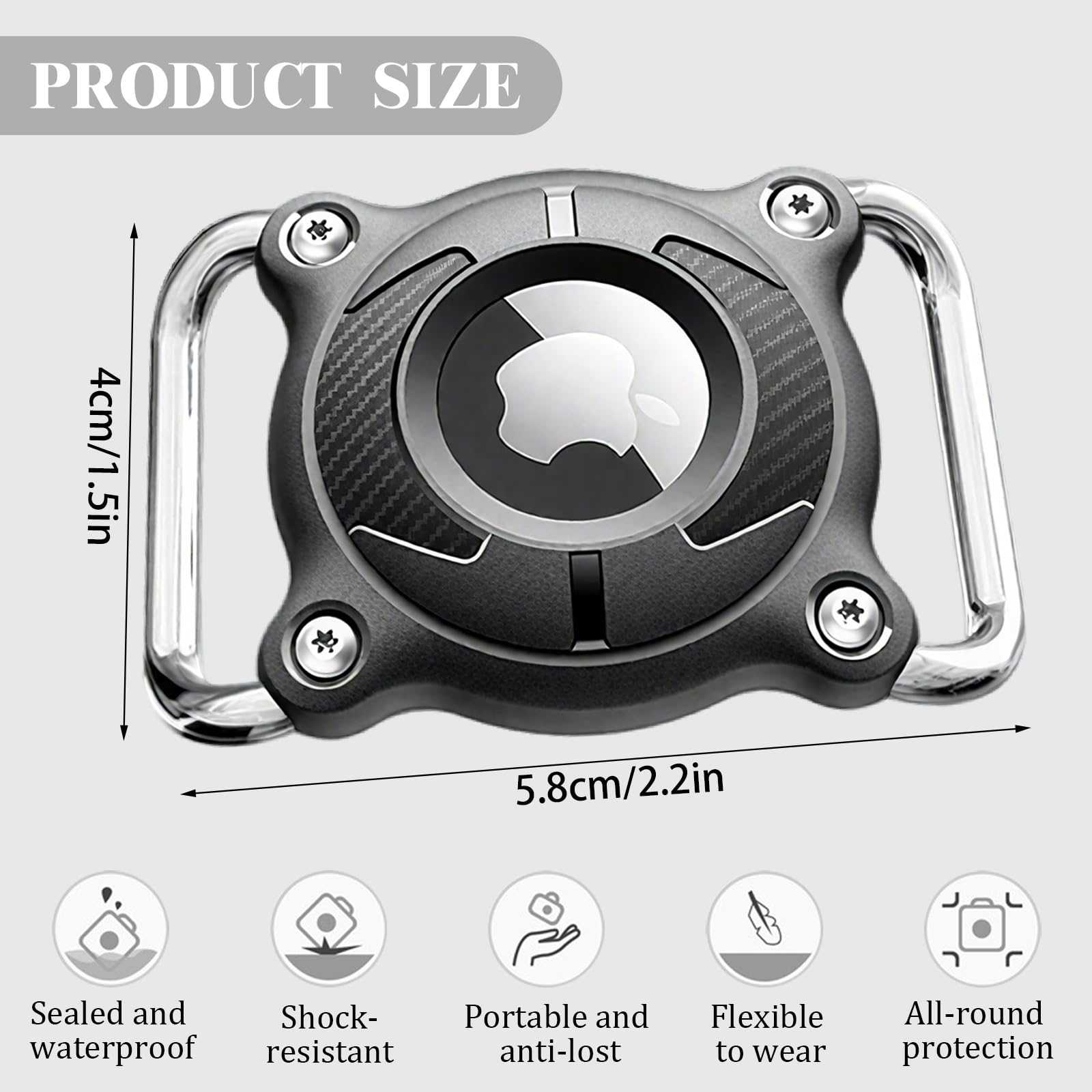 Impermeabile Collare Cane con Fibbia Metallica Staccabile Porta Cane 4 cm di Larghezza Collare GPS per Cani, Compatibile con Apple (Nero)