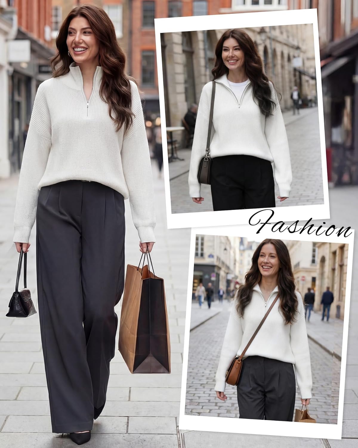 Women Quarter Zip Sweater Oversized Collared Ribbed Knit Pullover Long Sleeve V Neck Casual Jumper Fall Fashion Top - Image 2