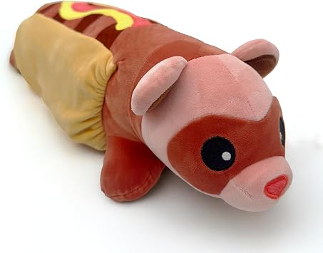 XL Hot Dog Ferret Plush with 12"x15" Pocket for Heating Device | 2 Foot Long Body Pillow Stuffed Animal