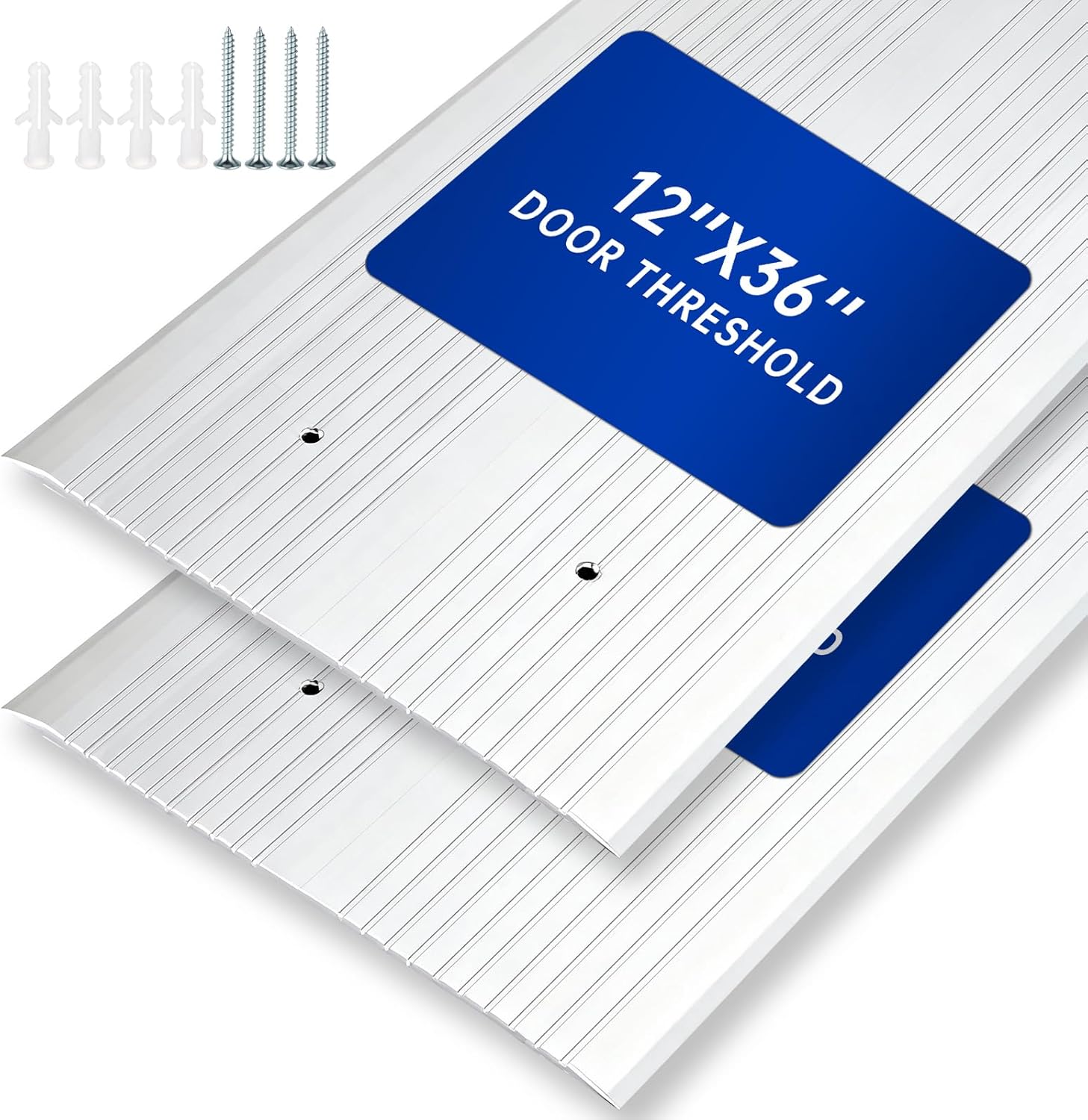 Zonon 2 Pcs Aluminum Door Threshold 12" W x 36" L Anti-Slip Floor Thresholds Strip Easy to Cut and Install for Flat Transition Saddle Low-Profile Doorways Sill