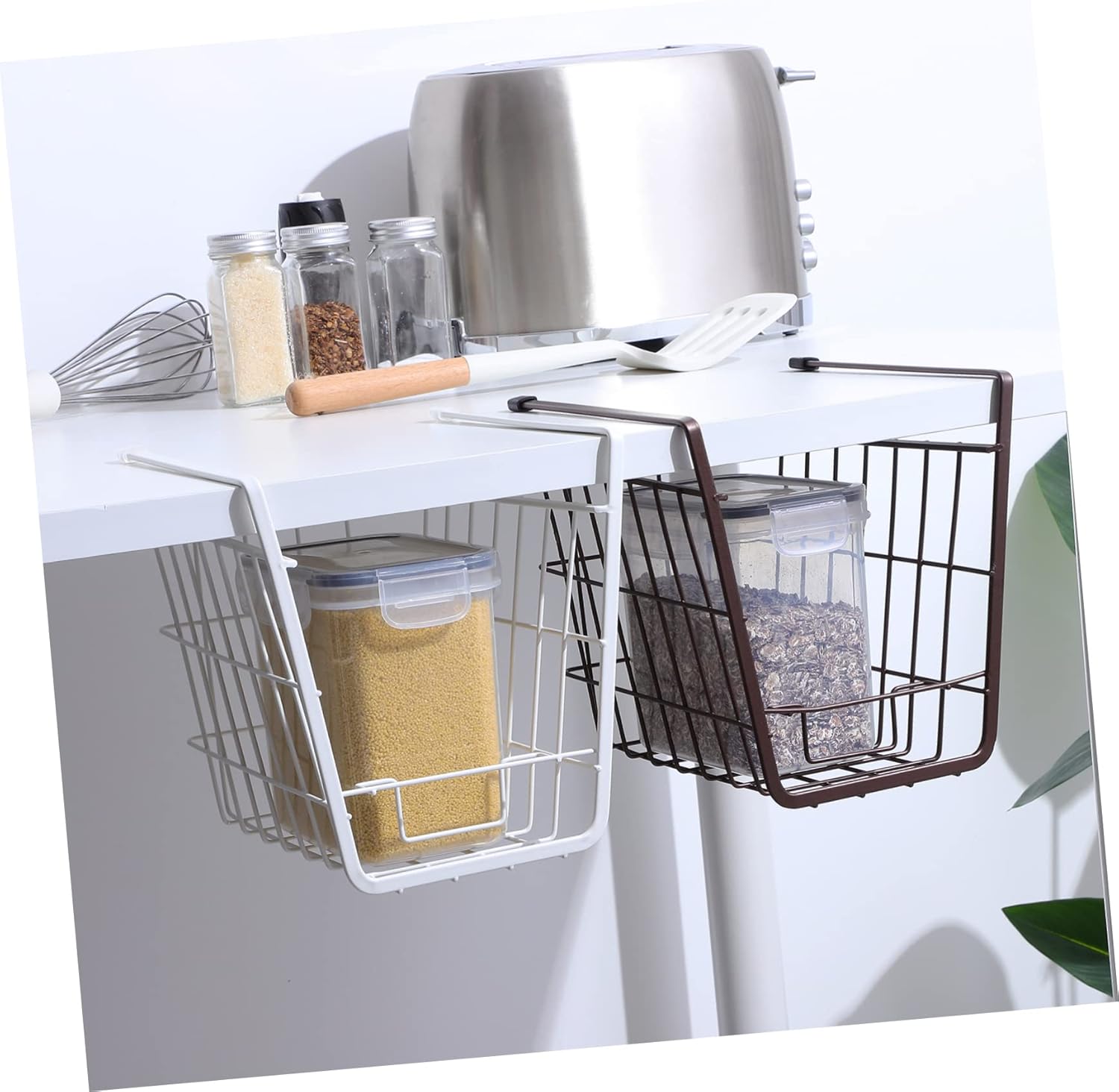 Garneck 2pcs under Shelf Storage Baskets for Pantry Cube Organizer Iron Hanging Baskets for Kitchen Bathroom