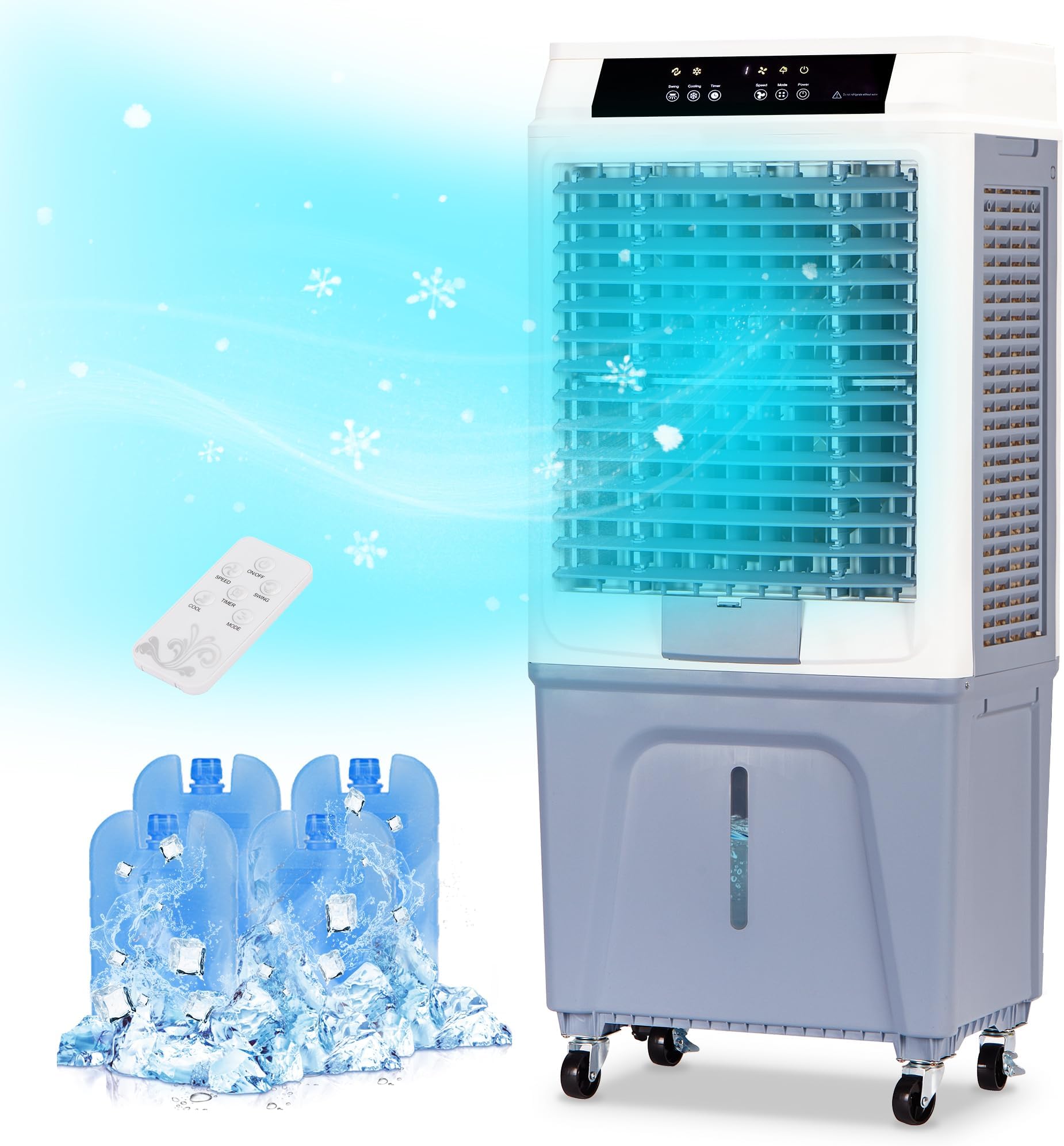 Uthfy Evaporative Air Cooler,3880CFM Swamp Cooler With 10.6 Gal Tank, 43" Portable Evaporative Cooler With Remote,12H Timer,4 Ice Pack,Oscillation,3 Speeds,3 In 1 Cooling Fan for Garage,Patio,Basement
