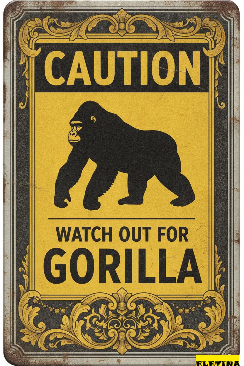 Tin Sign for Man Cave Caution Watch Out Gorilla You Have Been Warned Aluminum Metal Tin S Door Warning Zoo Fence Gate Yard Home Wall Decor 8x12 Inch Private Property Decorative