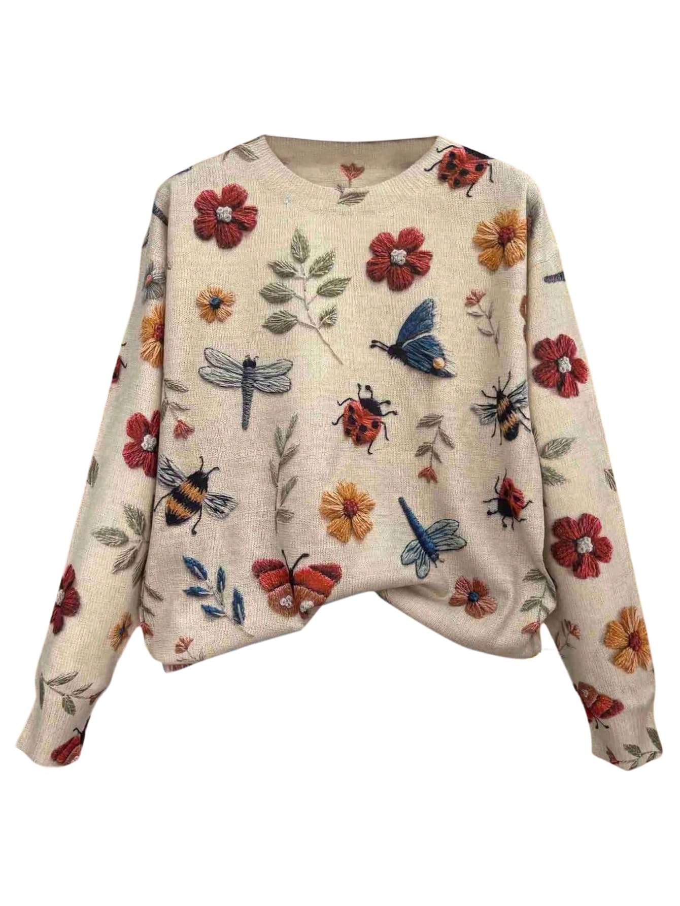 SOLY HUX Womens Long Sleeve Shirts Crew Neck Floral Printed Sweater Pullover Casual Fall Clothes