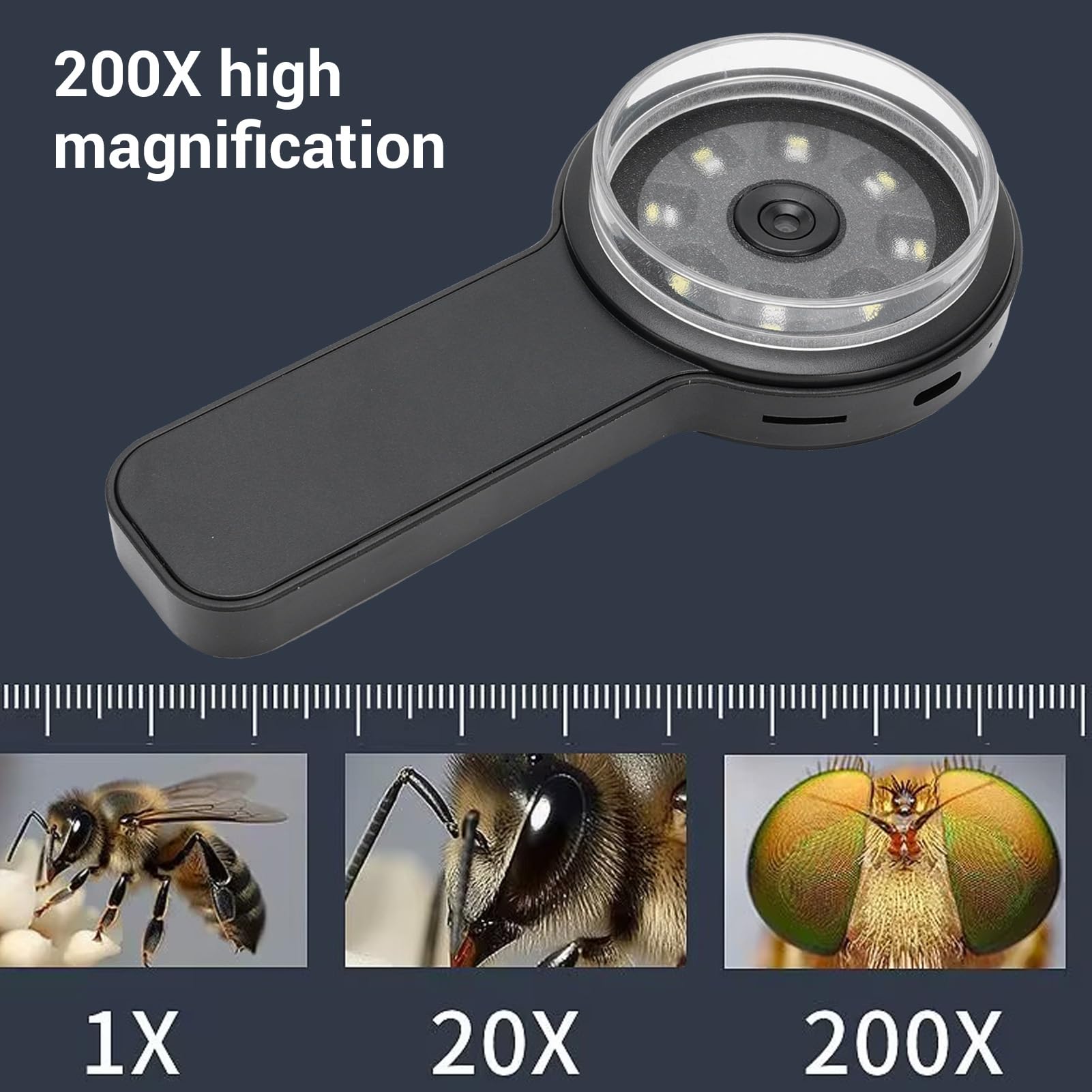 YUEHISY Portable Digital Magnifying Glass, 200X Magnification, Handheld Microscope with Dual LED Light - Image 3