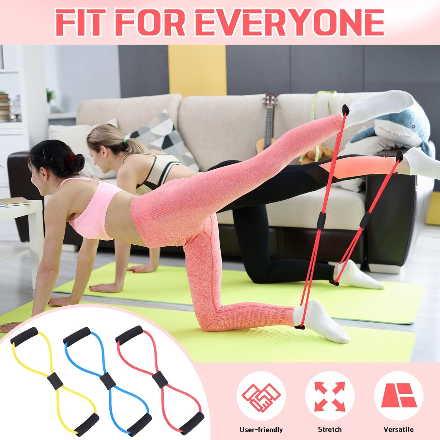20 Pack Figure 8 Shaped Resistance Bands with Handles Bulk Exercise Fitness Bands Arms Shoulder Leg Stretching Gym Workout Equipment for Muscle Training Women Men
