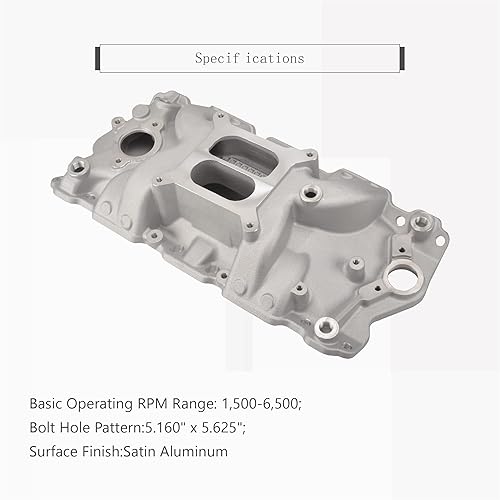 Miniatura 4 de GESEXI - Colector de admisión de aluminio satinado de doble avión - Compatible con Chevy SBC 305 327 350 400 1957-1986 1500-6500 RPM