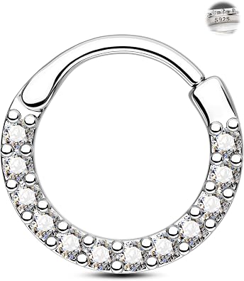 Jewseen 925 Sterling Silver Septum Rings 16g Septum Jewelry Cartilage Hoop Earrings Daith Helix Tragus Earrings for Women