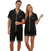 His and Hers Summer Satin Pajamas-Short Sleeve Button Down Silk Pjs Set for Couples | Holiday Pajamas