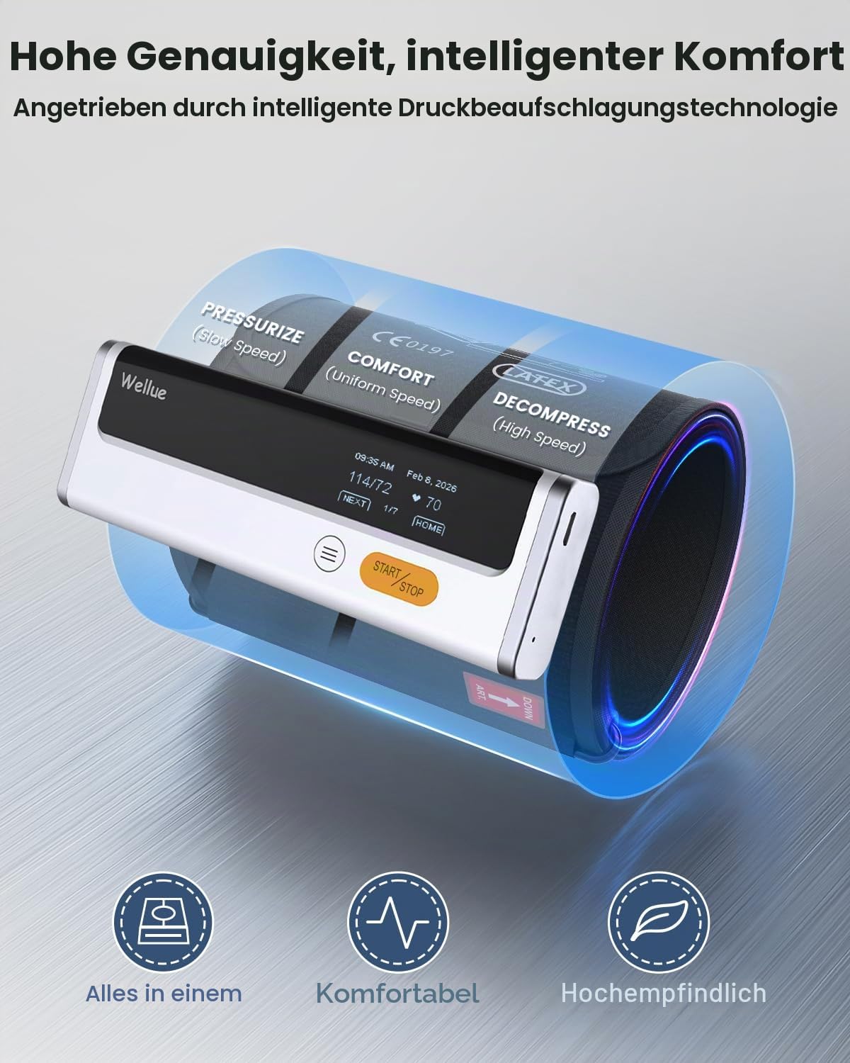 Wellue Armfit Plus Blutdruckmessgerät mit EKG-Funktion, Bluetooth Oberarm-Blutdruckmessgerät für Heimgebrauch Große Blutdruckmanschette, Kostenlose App für iOS & Android