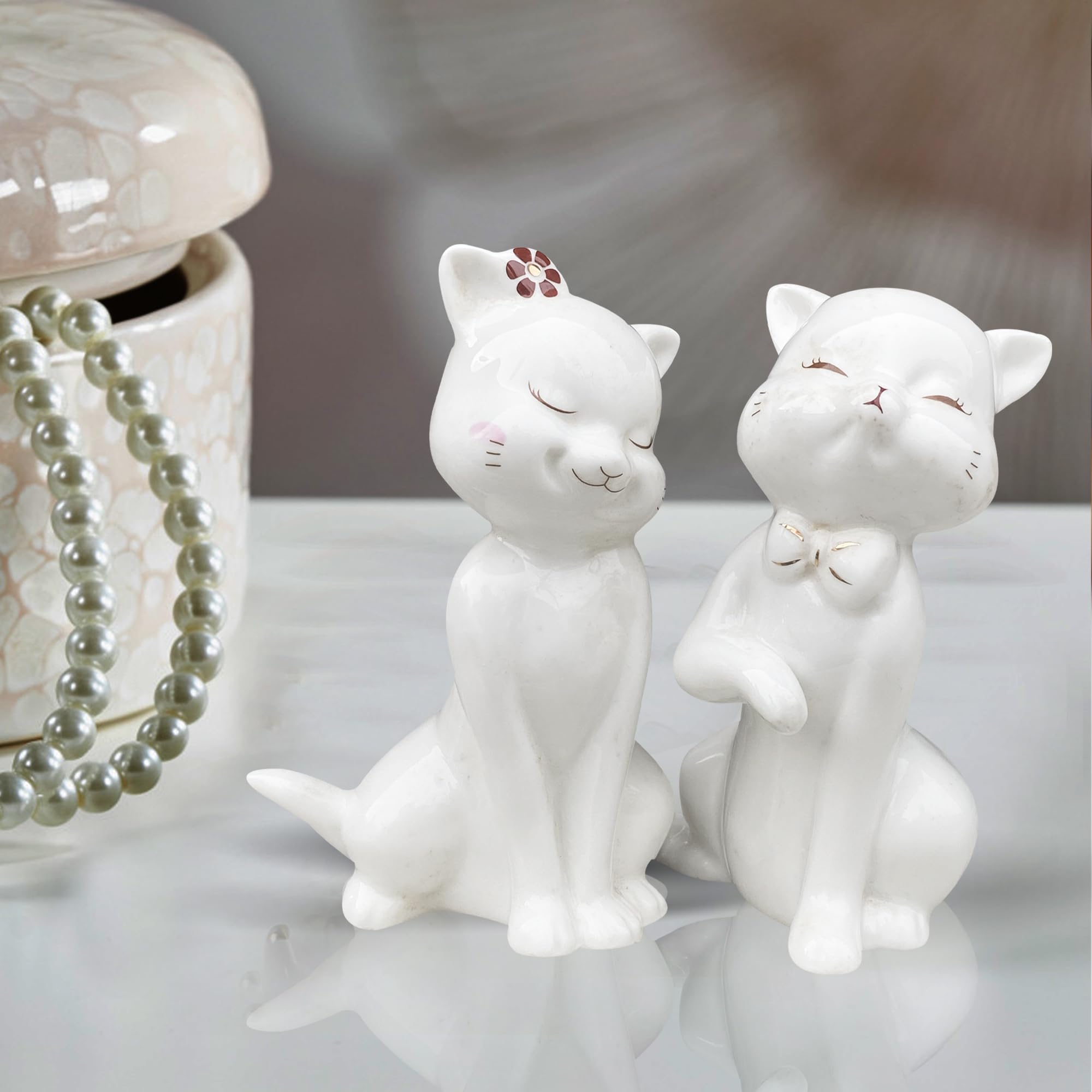 Cute Ceramic Cat Statues - Home Decor Pair -8
