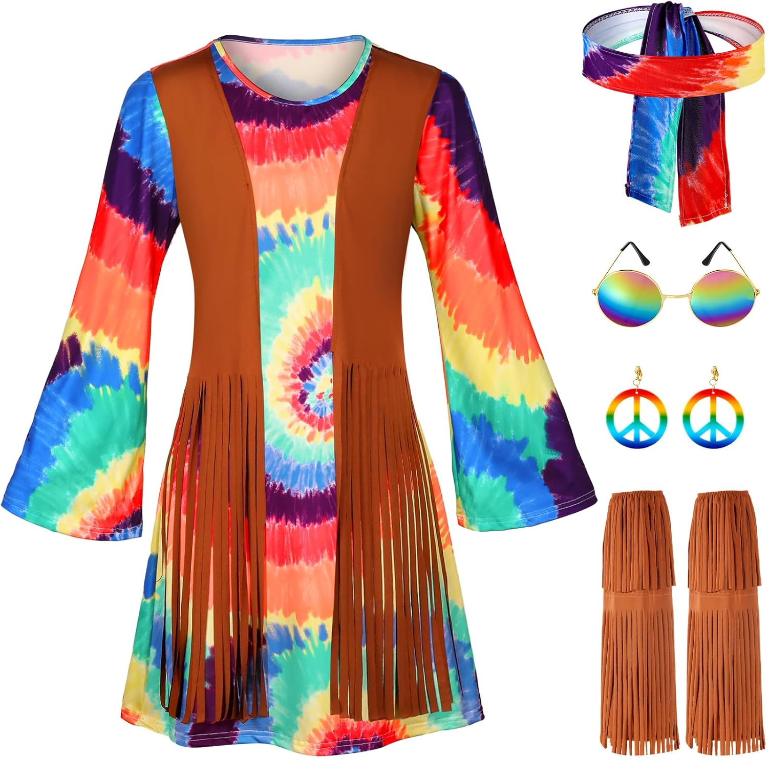 SATINIOR 70s 60s Hippie Costume Set 70s Outfits Accessories Halloween Women Disco Dress for Carnival Party - Image 4
