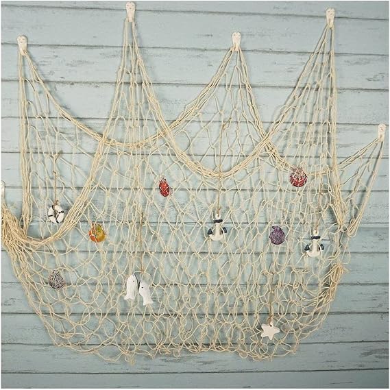 Filet De Pêche Décoratif 200x150 Cm Avec Coquillages – Style Méditerranéen, Bohème, Thème Mer Pour Mur, Photo Ou Plage