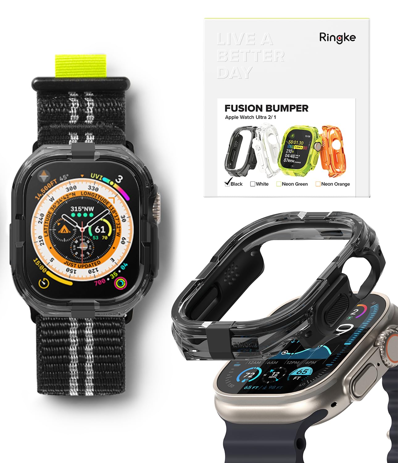 Ringke Fusion Bumper Compatible with Apple Watch Ultra 2, 1 [Black] Sports Air Loop [Black] Compatible with Apple Watch Ultra 2, 1