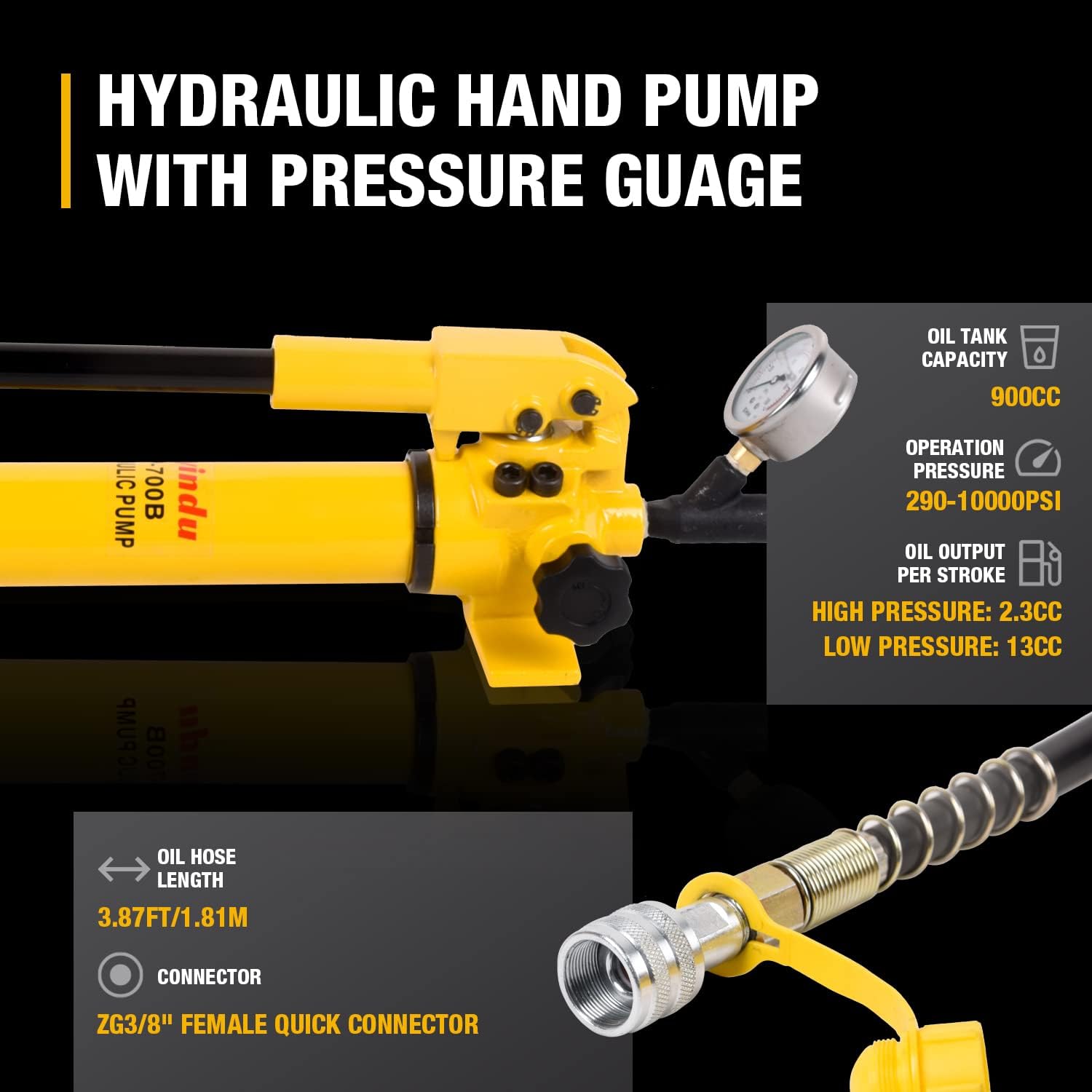 Hydraulic Hand Pump 900cc 10000Psi with Pressure Guage for Hydraulic Lifting Pump, CP-700B