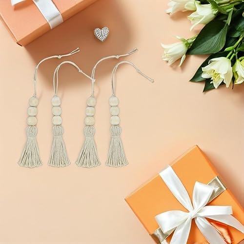 Miniatura 6 de 8 borlas de cuentas de madera, guirnaldas de cuentas de madera rústicas, cuentas de oración para decoración de pomo de puerta del hogar, 8 unidades