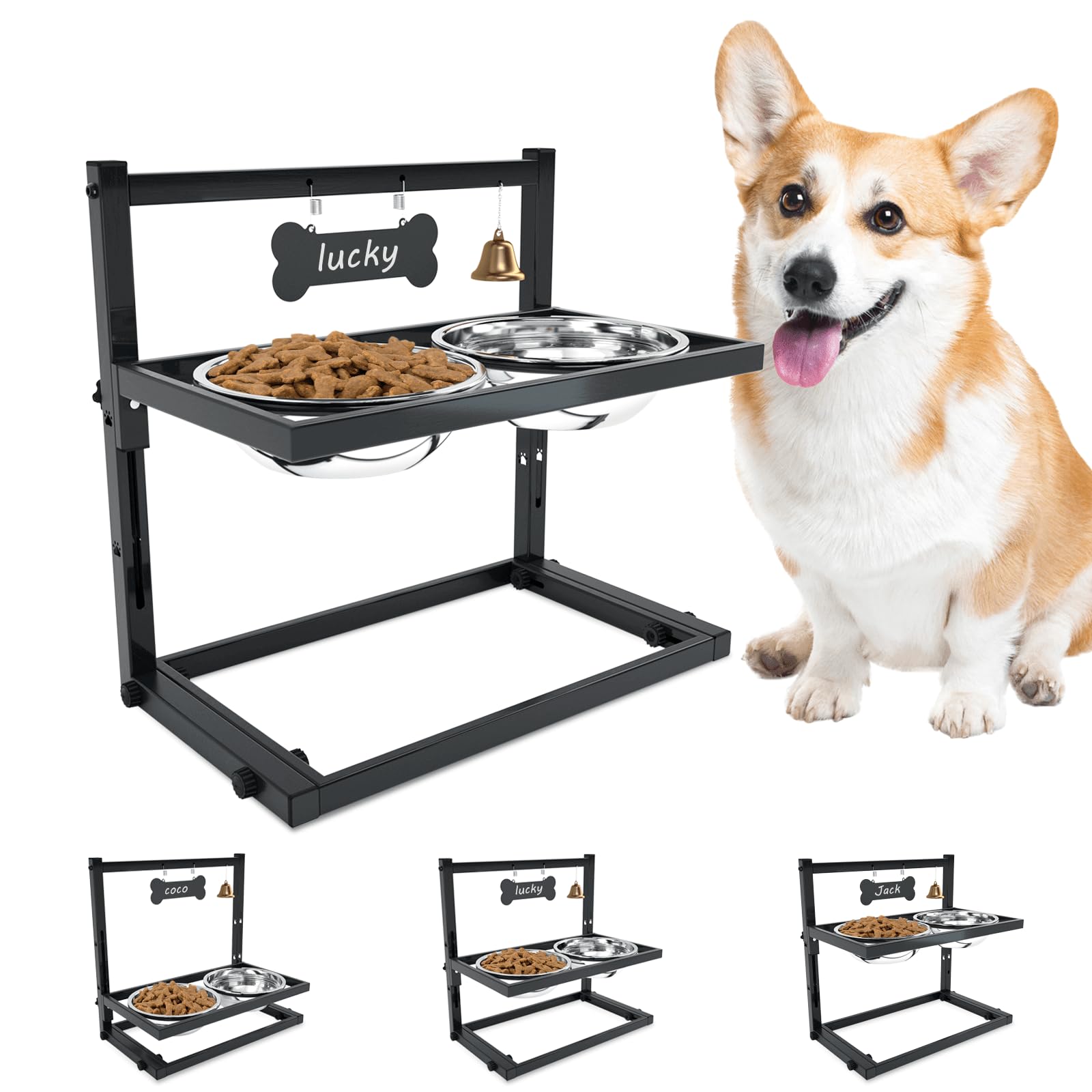 SHAINFUN Elevated Dog Bowls for Medium Dogs and Cats - Raised Cat or Dog Bowl Stand with Adjustable Height and Two Stainless Steel Food Bowls - Ideal for Medium and Small Dogs and Cats