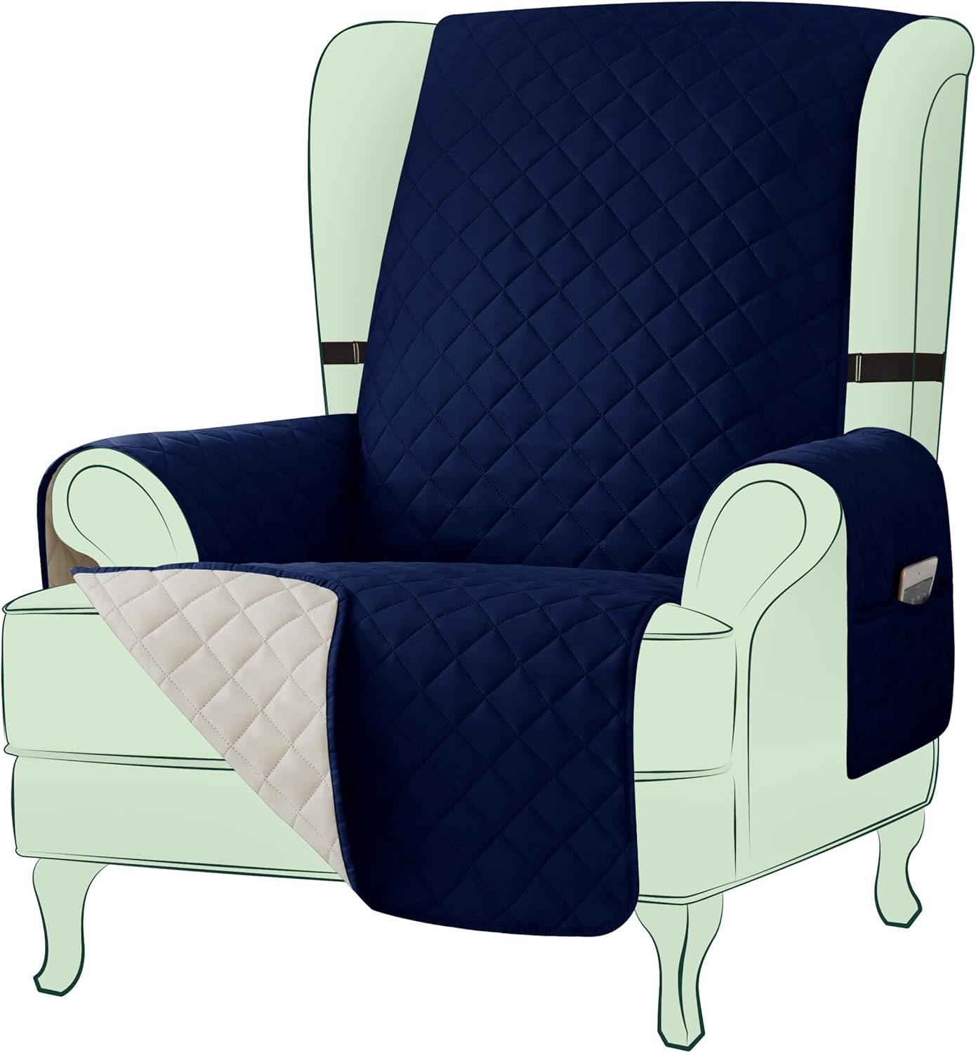 Hokway Wingback Chair Covers Armchair Slipcover with Adjustable Elastic Straps,1 Piece Furniture Chair Protector with Side Pockets for Fabric Leather Chair Covers for Living Room（Grey） : Home & Kitchen