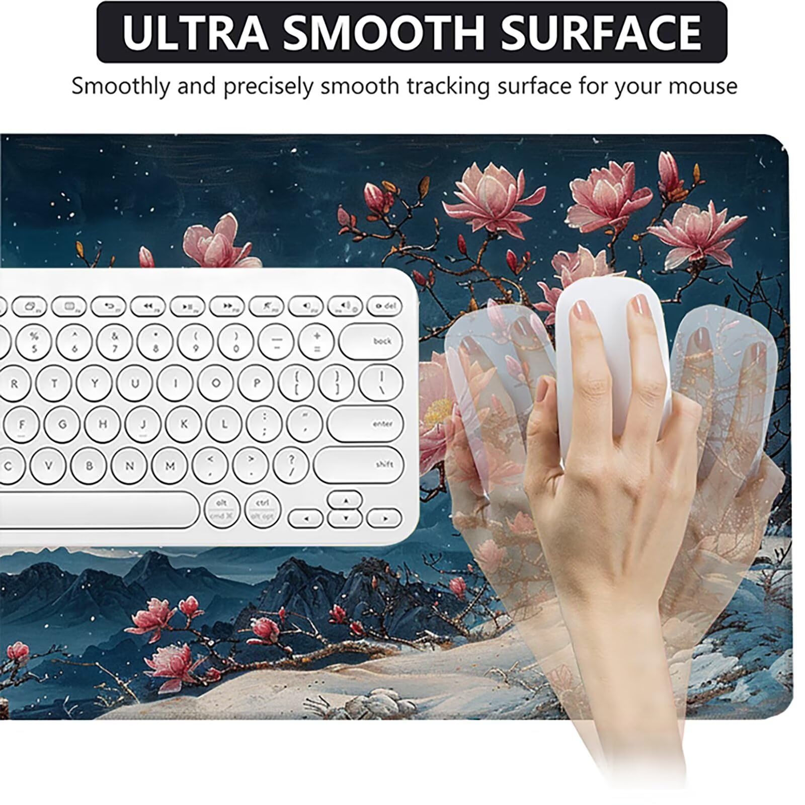 Flores De Cerezo Alfombrilla Ratón Gaming XXL 1500 x 800 mm, Alfombrilla Gaming Azul Mousepad con Base de Goma Antideslizante, Impermeable Desk Mat para Teclado y Raton Accesorios Gaming, Regalos 8-0