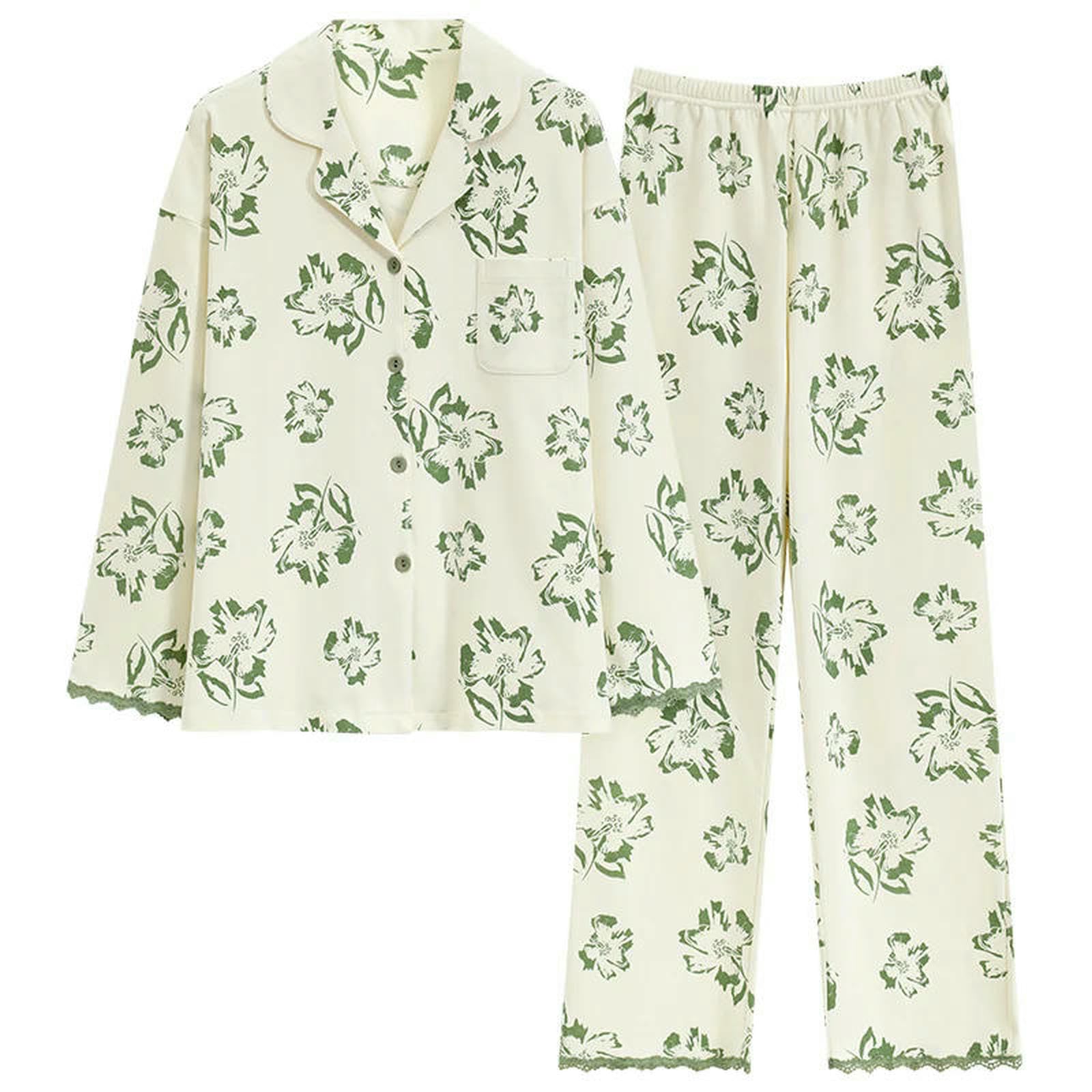 Pigiama da Donna Primaverile E Autunnale Set in Cotone A Maniche Lunghe con Colletto Rovesciato Femminile-cm8531-m